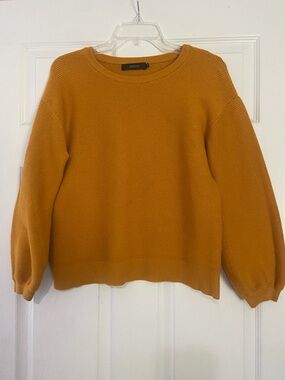 Zesica Women's Mustard Ribbed Crewneck Sweater